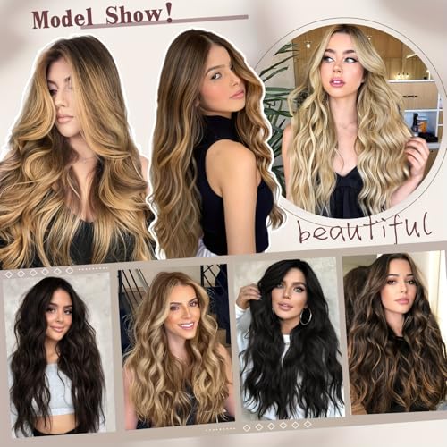 Image of Set of 1 Synthetic 24Inches 5ClipsBased Curly Hair Extension for Women (Golden Highlighted)