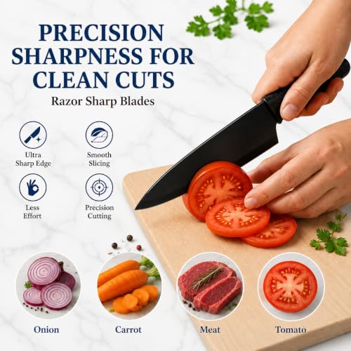 Image of SNMMIFER 5-Piece Kitchen Knife Set with Cleaver, Chef Knife, Utility Knife, Multipurpose Kitchen Scissors,Knife Cover & 3-Stage Knife Sharpener | Stainless Steel Cutting Combo Set (Black Combo)