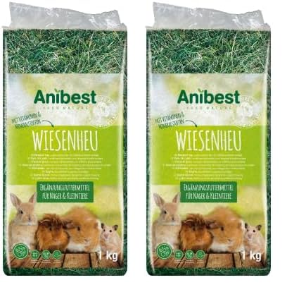 Anibest Wiesenheu, 100% natürliches Futter für Kaninchen, Hamster, Meerschweinchen sowie andere Nager und Kleintiere, Made in Germany, 1 kg (Packung mit 2)