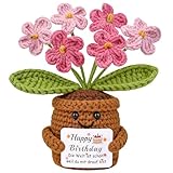 Mwmoeen Gestrickte Blumen Geburtstagsgeschenk für Frauen, Handgemachte Vergissmeinnicht Rosa Geburtstags Blumen, Pocket Hug Positive Geschenk für Freundin Frau Mama