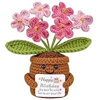 Mwmoeen Gestrickte Blumen Geburtstagsgeschenk für Frauen, Handgemachte Vergissmeinnicht Rosa Geburtstags Blumen, Pocket Hug Positive Geschenk für Freundin Frau Mama