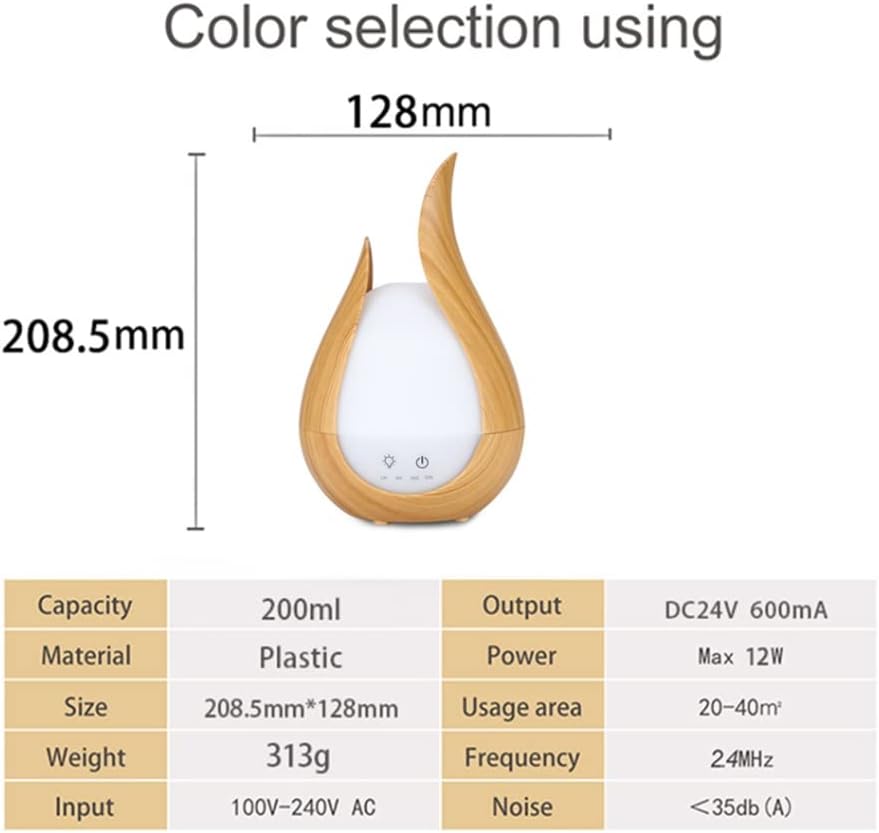 200ML Ultrasonic Continuous Whisper-Quiet Humidifier Waterless Auto Shut-off 7 Color Light Oil Grain Diffuser(Onecolor)