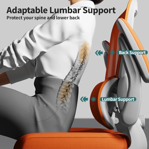 Image of TRALT Office Chair - Ergonomic Desk Chair with Adjustable Lumbar Support, Mesh Computer Chair, Executive Chair for Home Office Comfortable Lumbar Support (1, Orange)