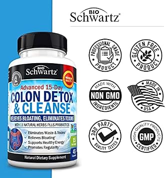 Colon Cleanser and Detox for Digestive Support - 15 Day Fast-Acting Extra Strength Cleanse with Probiotic Fiber, Psyllium Husk and Noni for Constipation Relief and Bloating Support, Non-GMO, 45 Count