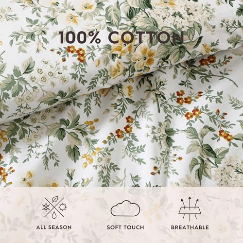 Image of Laura Ashley - Full /Queen Comforter Set, Soft Cotton Bedding with Matching Shams, Floral Home Decor, Oeko-Tex Certified (Country Meadow Gold, Full /Queen)