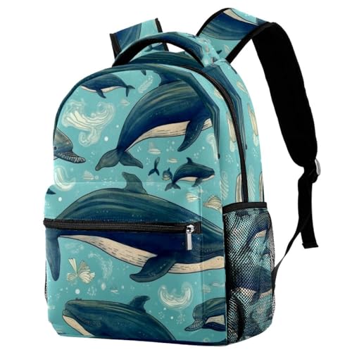 Sac à dos voyage porte-bouteille ergonomique baleine bleue