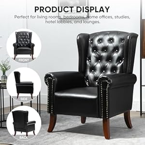 Mojaypuleatheraccentchairmidcenturylivingroomchairssofachairupholsteredarmchairwithsturdywoodenlegsfauxleatherclubchairforbedroomstudyhomeofficereceptionblack Urban Country Home Decor Mojay pu leather accent chair mid century living room chairs sofa chair upholstered arm chair with sturdy wooden legs faux leather club chair for bedroom study home office reception black urban country home decor