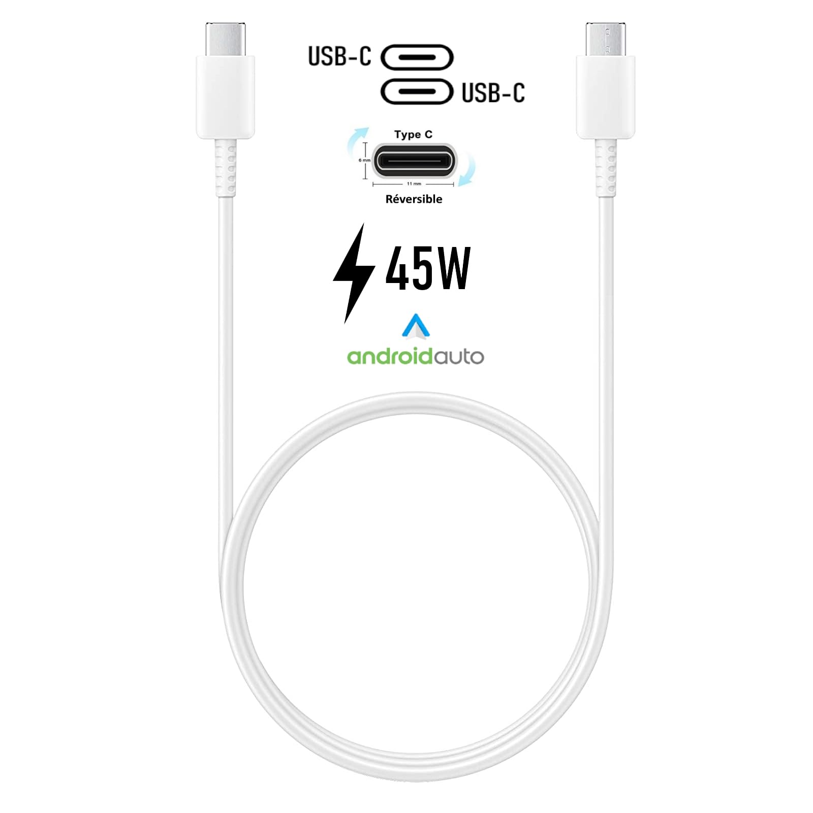 Câble USB-C Honor Charge Rapide 45W - 1 Mètre, Transfert Données, Compatible Android Auto Et Nombreux Modèles - 9