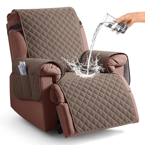 Image of KinCam 100% Waterproof Recliner Chair Cover, Reclining Couch Covers for Pets, Dogs, Recliner Couch Slipcover Furniture Protector with Elastic Straps for Kids(23.6 inch, Brown)