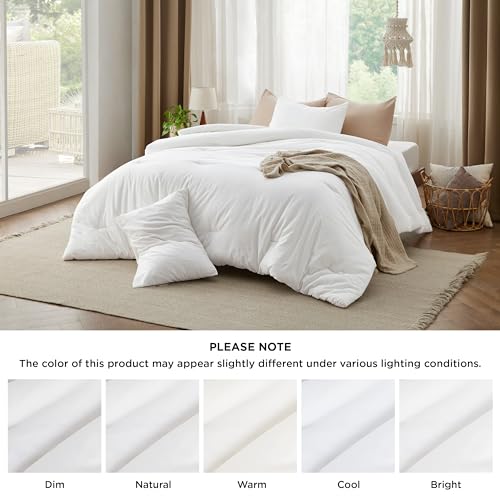 Image of Bedsure Comforter Set Queen Size - Cotton Fabric with Microfiber Inner Fill, White PureWoven Soft Bed Set for All Seasons, 3 Pieces, 1 Comforter (90 inch x 90 inch) and 2 Pillow Cases (20 inch x 26 inch)