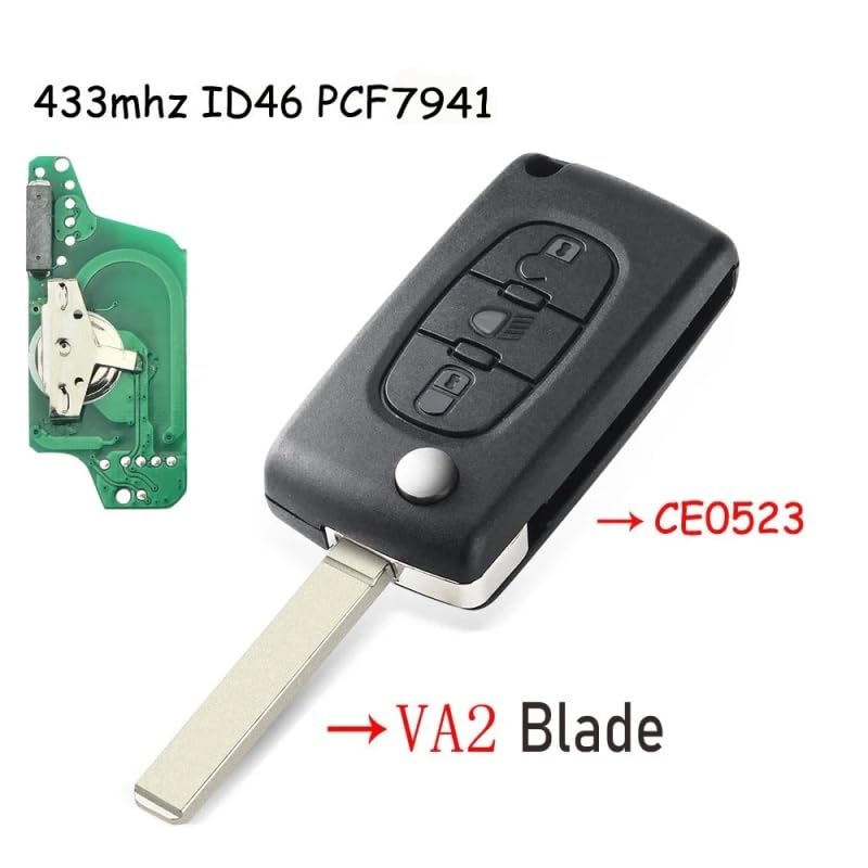 Suitable for 1PCS New for Citroen C4 C5 C6 C8 Xsara Picasso Peugeot 107 207 307 308 CE0536/0523 Remote Car Key Ask/FSK 434Mhz(Light VA2 CE0523,Ask)