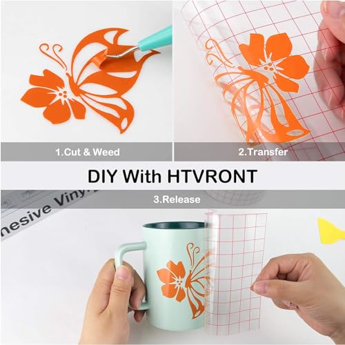 Image of HTVRONT Orange Permanent Vinyl, 12 inch x 14 FT Glossy Orange Permanent Adhesive Vinyl Roll Compatible with Cricut Cutting Machine, Silhouette, Cameo Cutters, Signs, Scrapbooking, Craft, Die Cutters