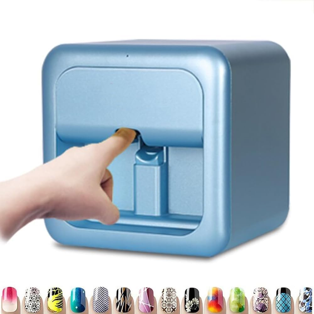Mini Smart 3D Digital Nail Art Printer, Portable, Finger Art Machine, for Home Nail Salon(Color:Blue Bleu)