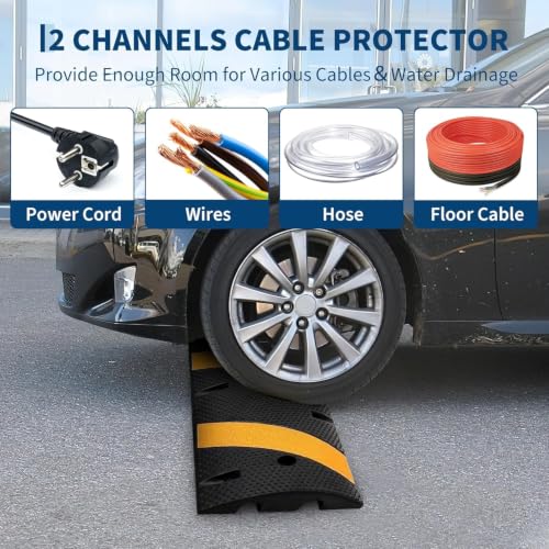 Image of 7 ft Rubber Speed Bump with 4 End Caps, 84 inch Speed Bumps for Driveway 1Pack | 25,000 Lbs Capacity Heavy Duty Speed Hump for Low Cars, RVs, Parking Lots, Residential Streets, Asphalt, Concrete, Gravel