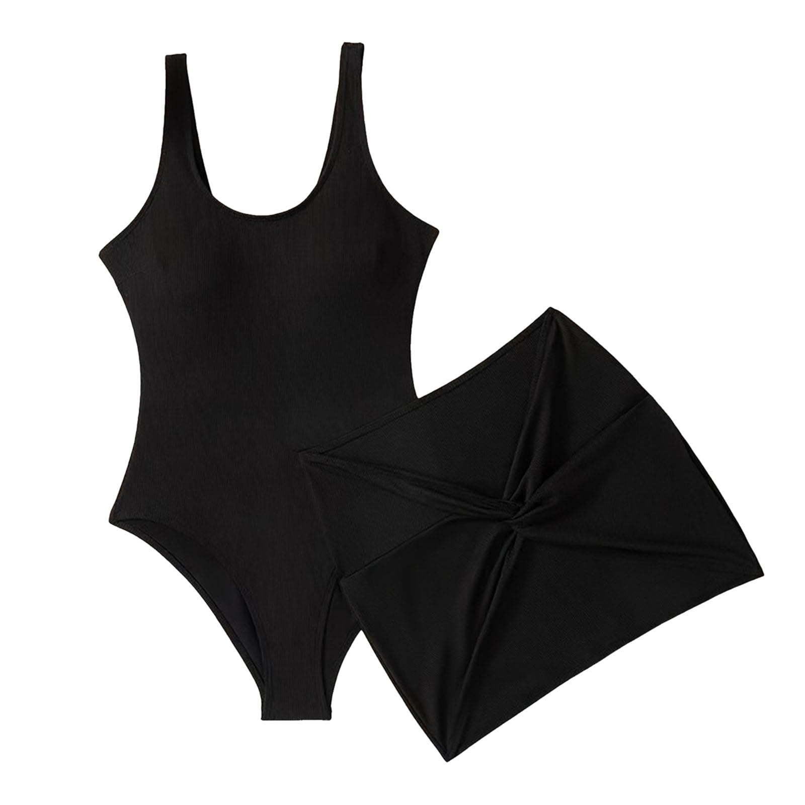2026 Costume da Bagno Donna A 2 Coste in Maglia Senza Maniche sulla Schiena con Copricostume Spiaggia Set di Gonna Grandi Dimensioni Nero, XL