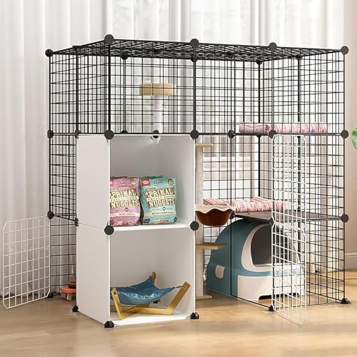 大型猫のケージ、屋内猫のプレイペン、DIYメタルワイヤー犬小屋、大容量貯蔵設計、猫ヴィラ、取り外し可能で折りたたみ、折りたたみ、やり取りしやすい(サイズ:111 * 75 * 110cm/44 * 30 * 43.3 ") FANDIAO