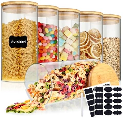 Set 6 Barattoli Vetro Con Coperchio Bambù - 3x780ml + 3x1400ml, Per Dispensa - Foto 6