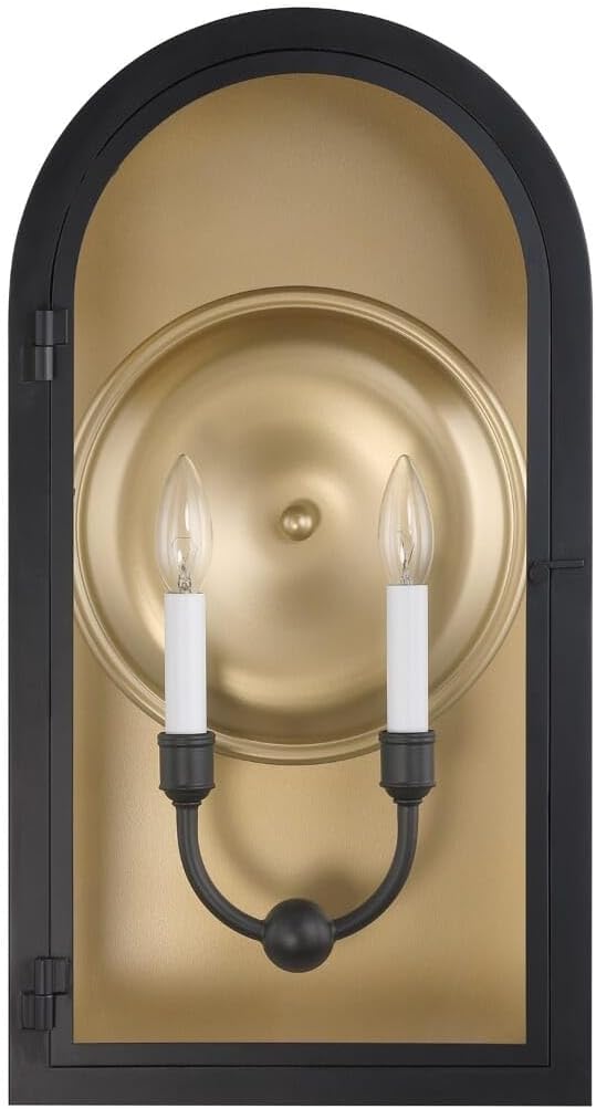 Savoy House 5-412-331 Grotto Modern Clear Glass Outdoor Wall Lantern, 2-Light 120 Total Watts, 23" H x 12" W, Matte Black with Vintage Gold