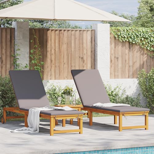 JHQHSM Hamacas de 2 piezas. con cojín de madera maciza de acacia, diseño moderno para terraza, balcón, jardín, reposabrazos ajustables, muebles de exterior resistentes a la intemperie, cojines cómodos