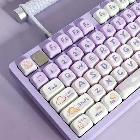 Gliging Keycaps 142 Keys Purple Rabbit Cute MOA Profile Dye-Sublimation for Cherry MX Switches Mechanical Keyboard Cover