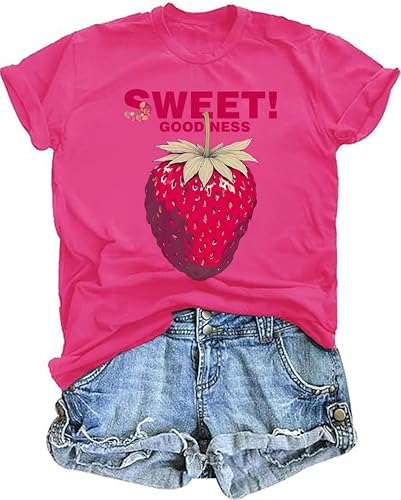 AMWIPE Strawberry Shirt for Women Cute Fruit Tshirt Strawberries Graphic Clothing Garden Tee Tops