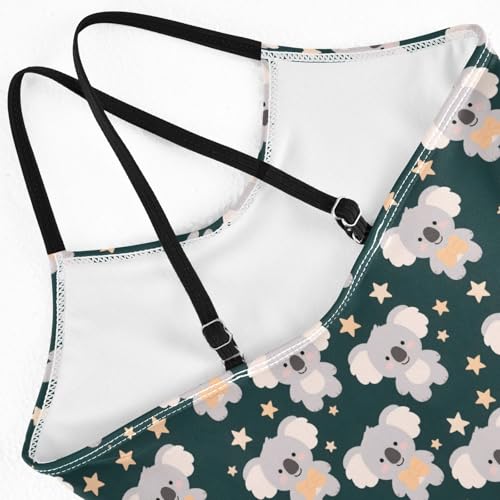 senya Girls Swimsuits One-Piece Swimwear Tie Bathing Suit Beach Summer Round Neck 9-10T Koala Star Pattern4