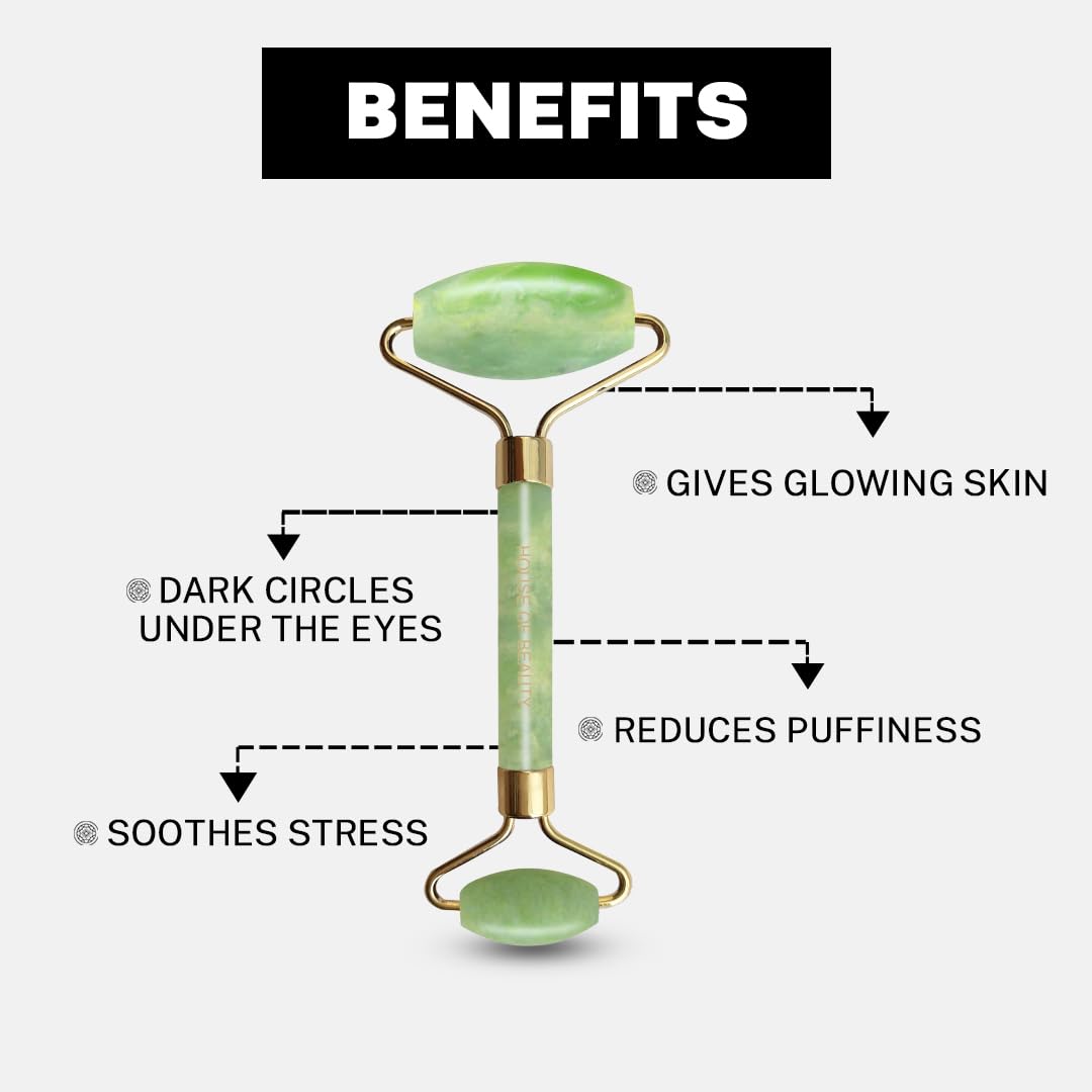 House of Beauty Jade Roller with Double Sided Stone Toning Firming Face Massager for Face, Eye, Neck, Body Massage Tool (Green) - Image 3 thumbnail