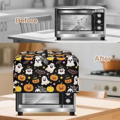Image of Microwave Oven Dust Cover Decorative Air Fryer Toaster Oven Cover for Indoor Kitchen Halloween Decor, S, Cartoon Ghost Pumpkin Spider-Web Print
