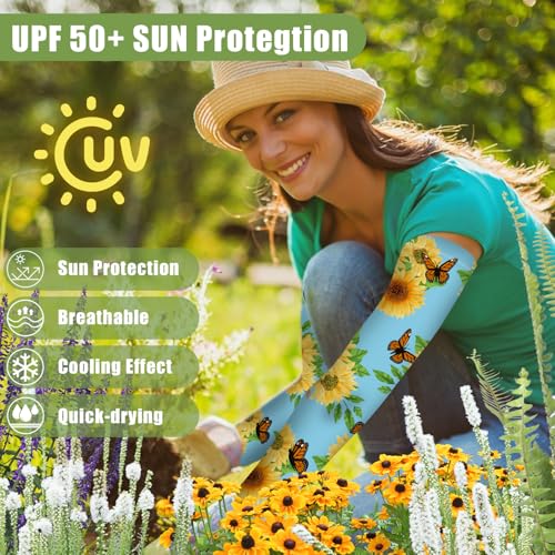 Image of Bebila Gardening Sleeves for Women Farm UV Sun Protection Anti-Scratch Cooling Sleeves with Thumb Hole Arms Cover Outdoors