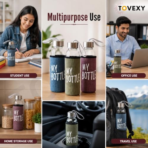 Image of 300ml Glass Water Bottle with Jute Sleeve & Carry Strap | Leakproof Airtight Lid | Reusable Glass Drinking Bottle for Water, Juice, Milk for Office, Gym, Travel & Home (300 ml, 1 count)