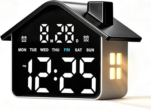 Plug in Digital Alarm Clocks with Battery Backup Memory for Bedrooms, Date Time and Weekday, Snooze, 2 Alarms, Ambient Lighting for Living Room, Bedside Office Gaming Desk Decor Black