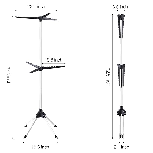 Miniatura 2 de APEXCHASER Tendedero plegable para ropa de 2 niveles, estante de lavandería plegable, aireador de ropa con 4 patas, 6 brazos para 48 perchas, ropa