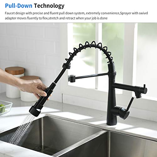 TIMACO Wasserhahn Küche Schwarz - 360° schwenkbar mit Spiralfeder Brause ausziehbar Gastro Hochdruck Küchenarmatur Spültischarmatur - Image 7