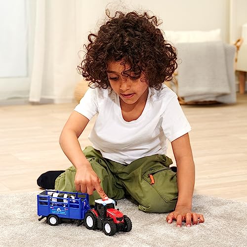 Dickie Toys - Massey Ferguson Spielzeug-Traktor mit Tieranhänger & Kuh - Spielzeugauto für den Bauernhof mit Licht & Sound (inkl. Batterien), für Kinder ab 3 Jahre, 26 cm