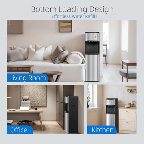 Image of Manastin Bottom Loading Water Cooler Dispenser for 3-5 Gallon Bottles, 3 Temperature - Hot, Cold & Room Water with Child Lock, Ideal Design for Home & Office, Silvery