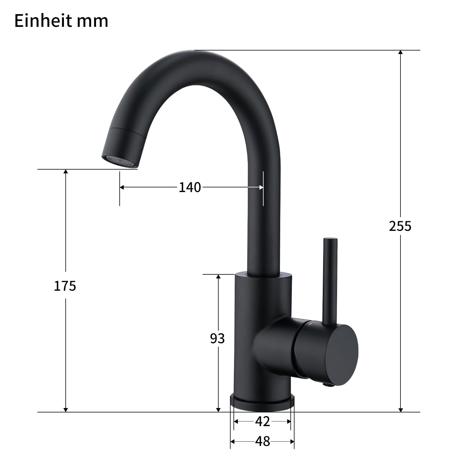 HOMELODY Niederdruck Armatur Bad/Küche Schwarz Waschtischarmatur 360° Drehbar Wasserhahn Bad Armatur Waschbecken Mischbatterie Einhebelmischer Waschbeckenarmatur