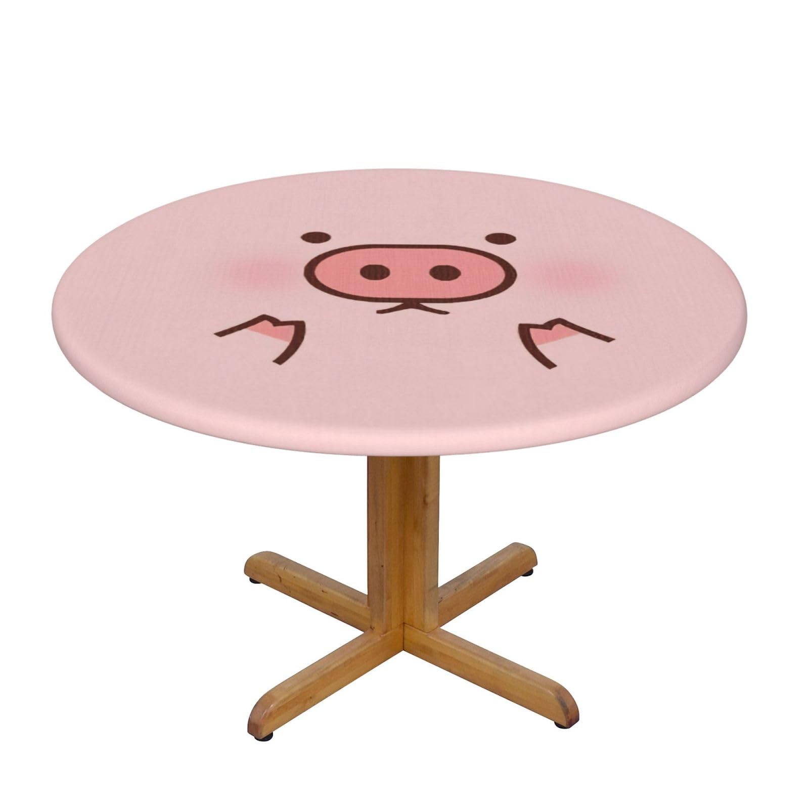 DUWAA Cute Pig Print Oxford Fitted Table Cover For Patio Picnic, Waterproof Round Tablecloth For Home And Outdoor
