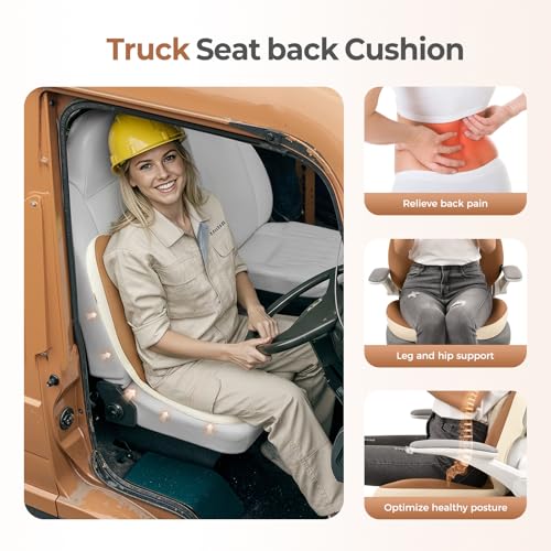 Image of FLORICH 2 in1 Truck Seat Cushion and Lumbar Support Pillow Memory Foam Car Seat Cushion with Adjustable Strap for Truck Driver Long Drives, Fits Semi Truck Seat,Car,Office&Gaming Chair(Light Brown)