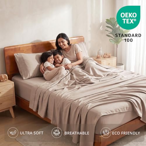 Image of LANE LINEN 100% Organic Cotton Bedsheet for Double Bed Queen Size - Taupe | GOTS Certified, Percale Weave, 90x100 inches, Soft & Breathable, Machine Washable, Includes 2 Pillow Covers