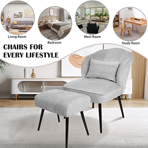 Ecomex Accent Chair With Ottoman, Velvet Accent Chair Armless Living Room Chair, Modern Makeup Chair With Metal Legs, Single Sofa Chair For Bedroom Makeup Room Dining Room (Grey) #TOP5