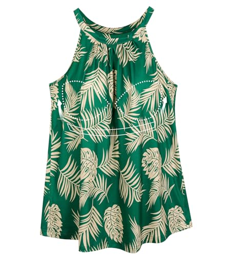 Image of Women Halter Tank Top with Built in Bra Flowy Sleevless Padded Camisole Loose Fit Summer Shirt Top S-3XL