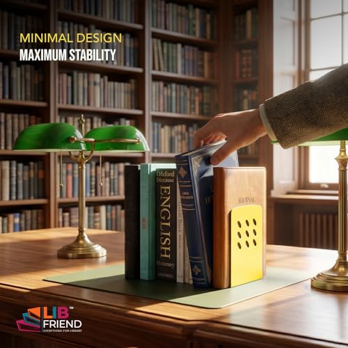 Image of LIBFRIEND Metal Non-Slip Bookends | Powder-Coated L-Shaped Book Holder for Desk, Office, Study Table and Library | Multicolour Options | Set of 2 (Yellow, S)