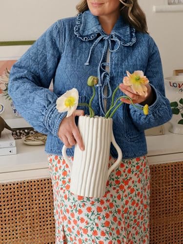 Tankaneo Womens Quilted Denim Puffer Jackets Tie Front Bow Cropped Puffy Jackets Fall Cute Short Jeans Coat2