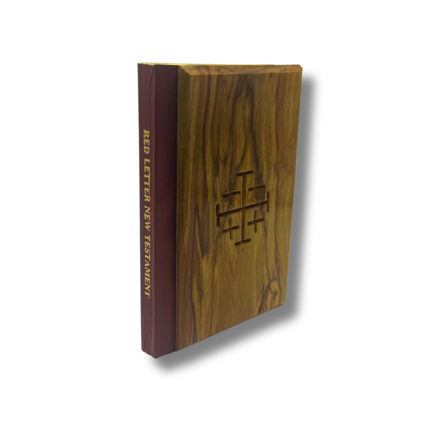 KJV Holy Bible with Olive Wood Cover from Jerusalem - Red Letter Edition with Photographs - Handcarved Artisanal Bible Cover, The Jesus Bible with Jerusalem Cross - Ideal Holy Land Gift (Small)