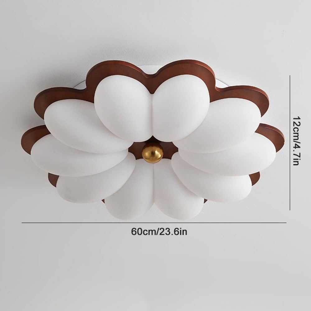23.6" lampa sufitowa do montażu podtynkowego 60W LED kształcie kwiatu Drewniana lampa montowana blisko sufitu z akrylowym abażurem 3000–6000 K Ściemnialne lampy sufitowe do salonu, jadalni