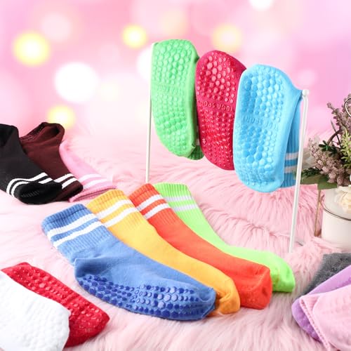 15 Pairs Colorful Pilates Socks with Grips for Women Yoga Socks with Grips Classical White Stripe Non Skid Athletic Crew Sticky Sock for Workout Hospital4
