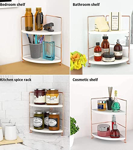 Image of Iron 2 Tier Counter Top Organizer I Bathroom Organizer Stand I Desk Organizer I Multi-Purpose Storage Countertop Racks For Kitchen I Corner Shelf (RoseGold-2Tier-Triangle)
