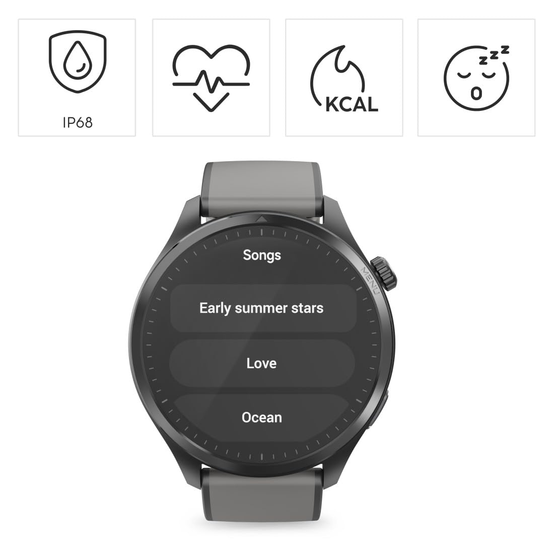 Hama Montre connectée GPS Intégré 9000" Etanche (Montre Sport, écran AMOLED 1,43", Fonction Prise d’appels, Mémoire de Musique, SPO2, VO2max, contrôle Vocal Alexa, IP68), Gris Anthracite