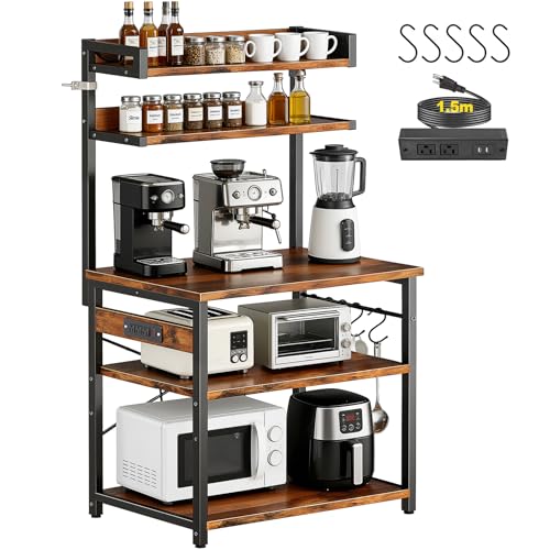 Opiniones de Tammex los mejores 5. 47 LOKOOY Alacena de Almacenamiento de 5 Niveles, Estante de Cocina con Enchufes y 5 Ganchos,Estante de Microondas, Mueble Multiusos de Cocina, Sala, Oficina,Cafetería