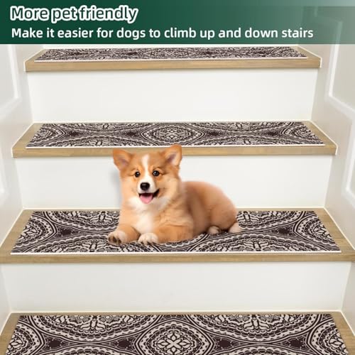 Alfombrillas de escalera antideslizantes para perros y niños, protectores de peldaños marrón 6